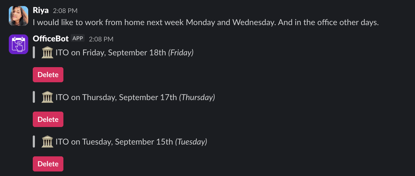 Officebot creating multiple leave events from a single Slack message